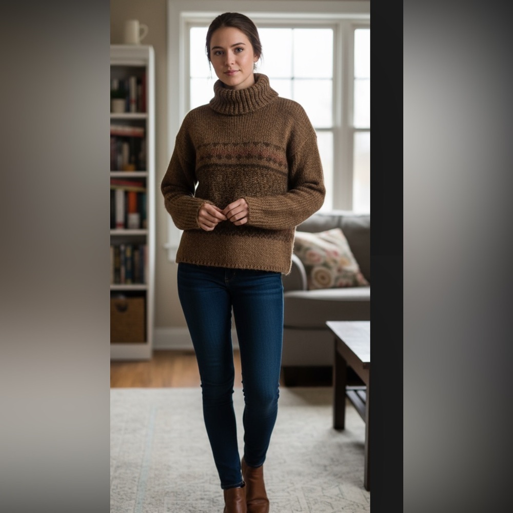 Light Brown Size Small Fuzzy Brown Aztec style sweater